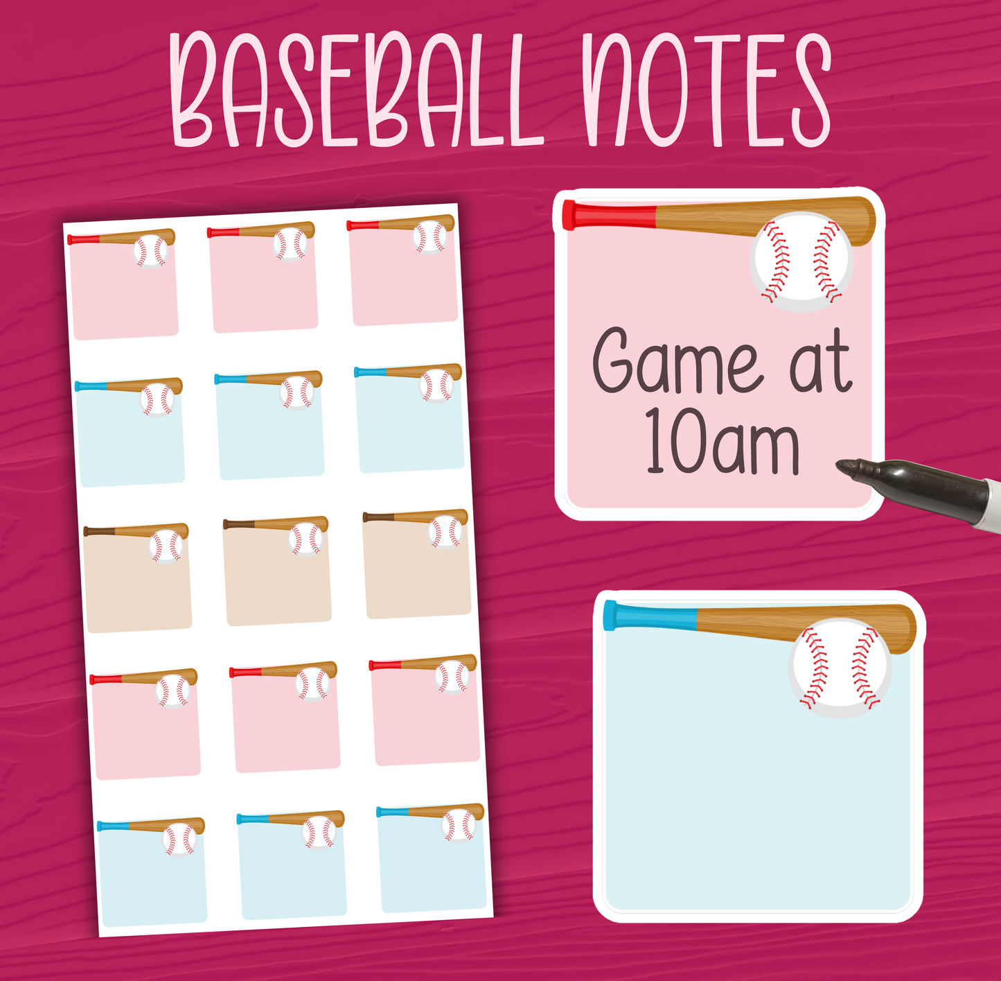 Baseball Bat Notes Stickers